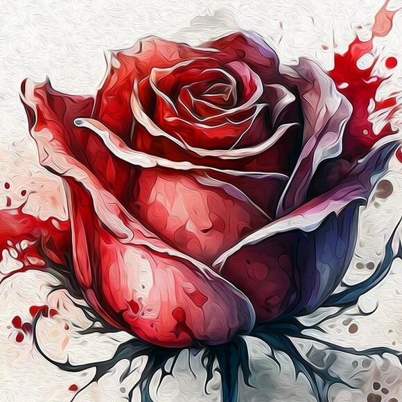 4x6 Rose Flower Illustration Ink Splatter Art Watercolor Oil‎ Painting Print - Picture 4 of 6